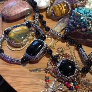 Black stone necklace and bracelet set